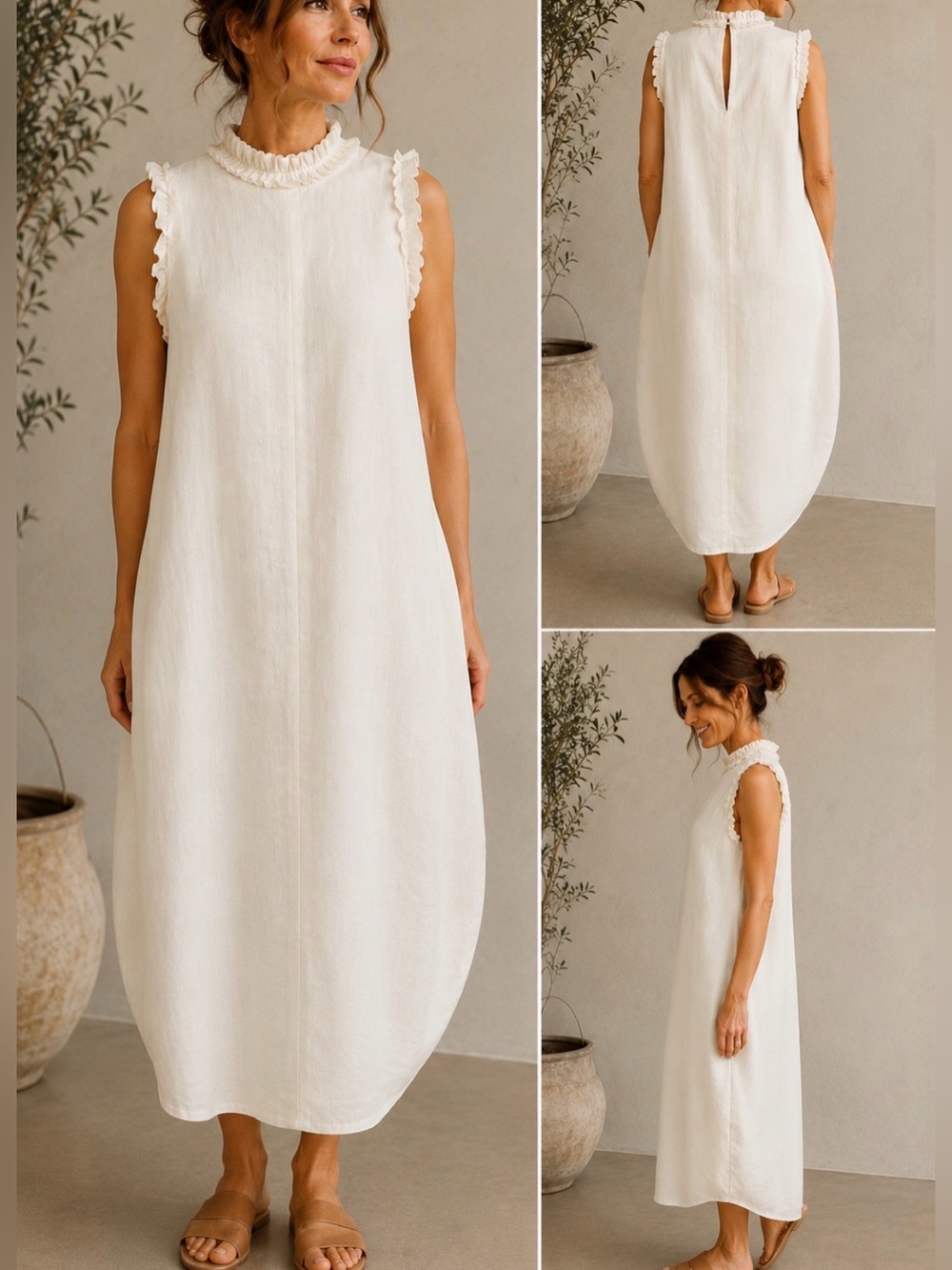 Cloth & Steel CAS Cotton ivory women’s dress Lagenlook,coastal chic size M
